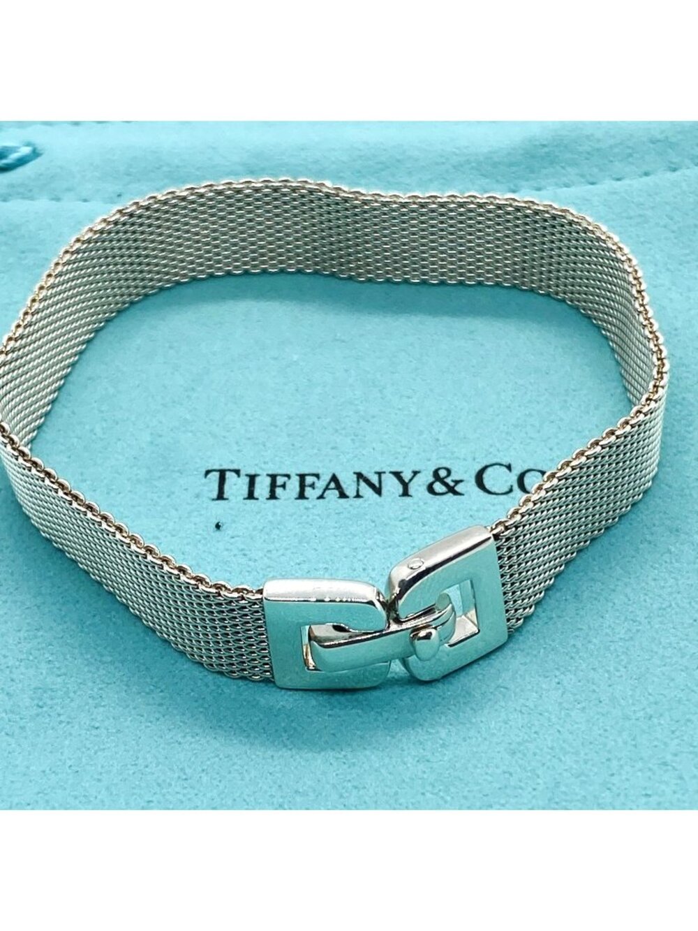 Tiffany & Co Sterling Silver 925 Somerset Mesh Buckle Bracelet